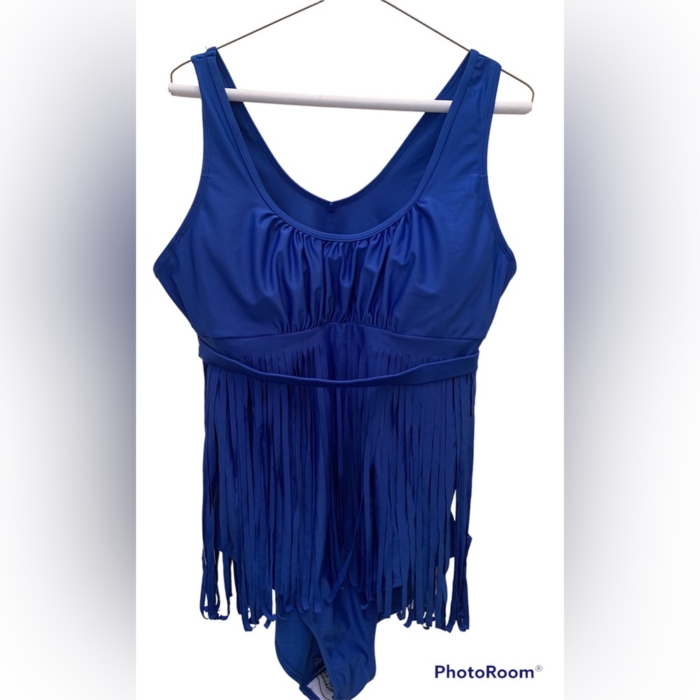 MiYang One-piece sapphire blue tassel swimsuit, 14W